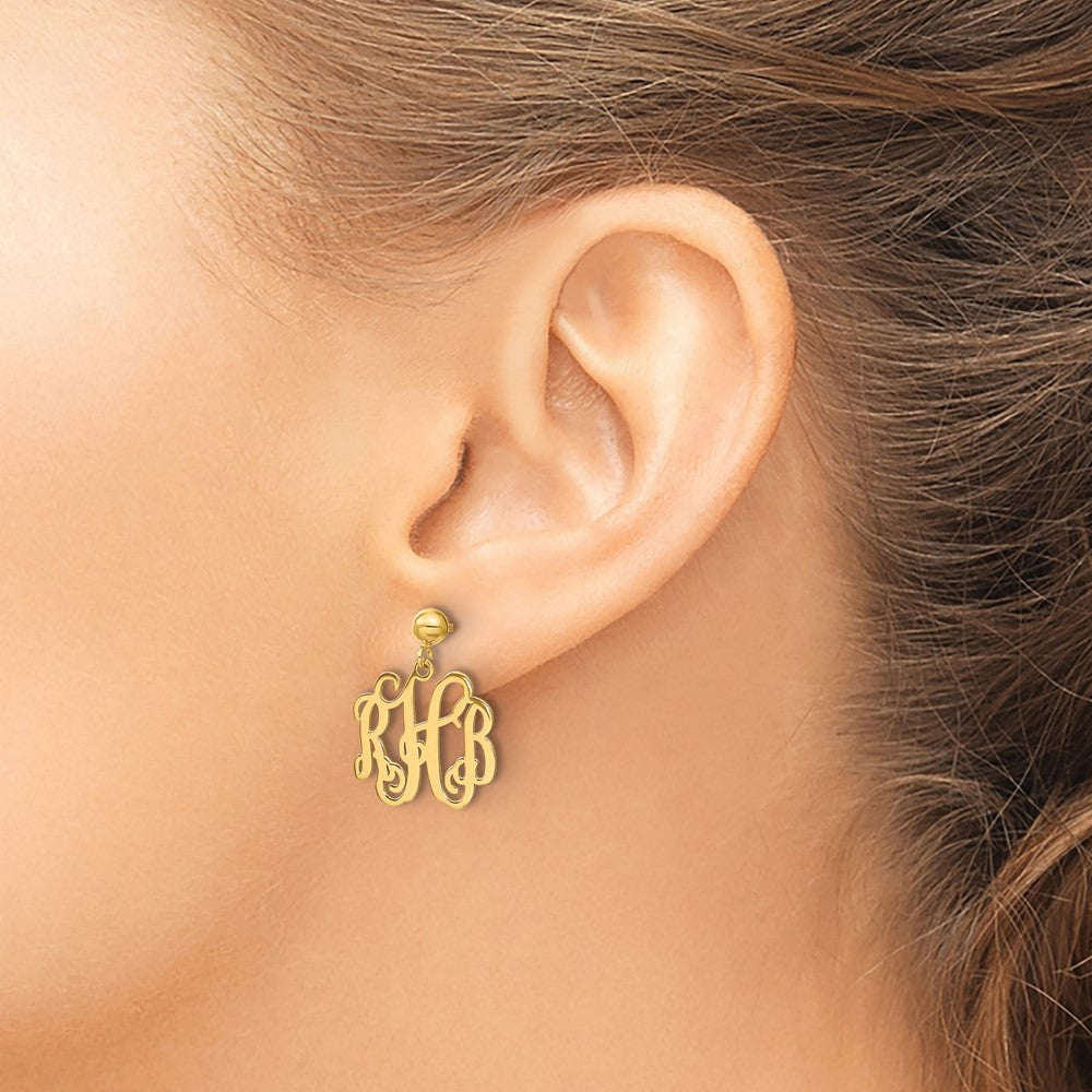 14K Yellow Gold Monogram Dangle Earrings