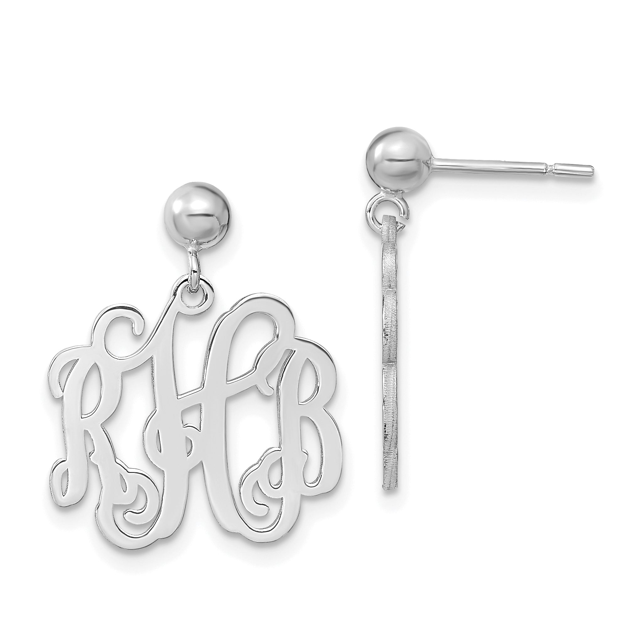 Sterling Silver Silver/Rhodium Plated Monogram Dangle Earrings