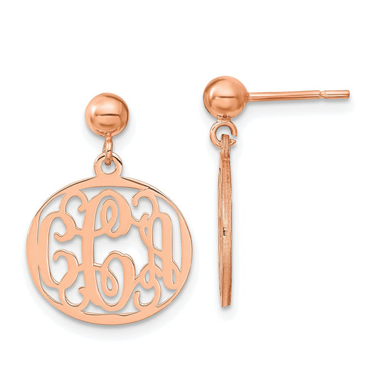 Rose Plated Sterling Silver/Rose Monogram Dangle Earrings