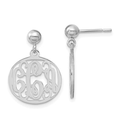 Sterling Silver Silver/Rhodium Plated Monogram Dangle Earrings