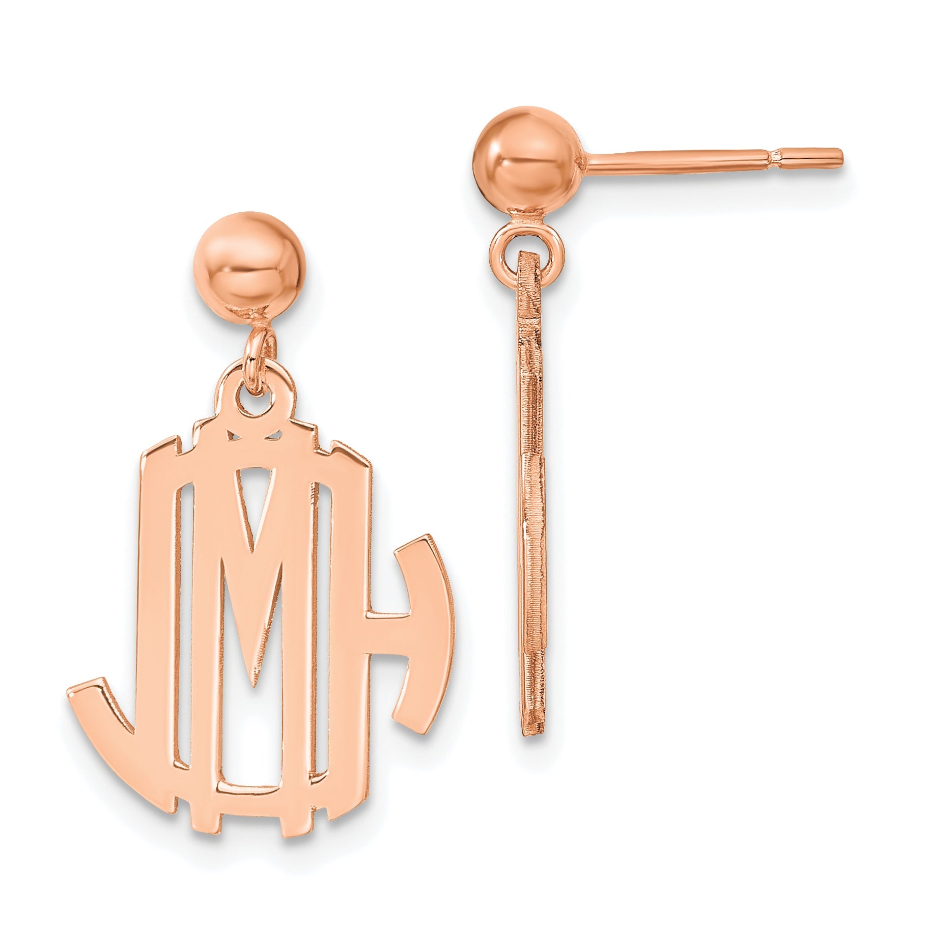 Rose Plated Sterling Silver/Rose Monogram Dangle Earrings