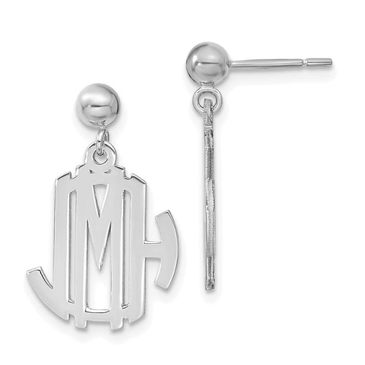Sterling Silver Silver/Rhodium Plated Monogram Dangle Earrings