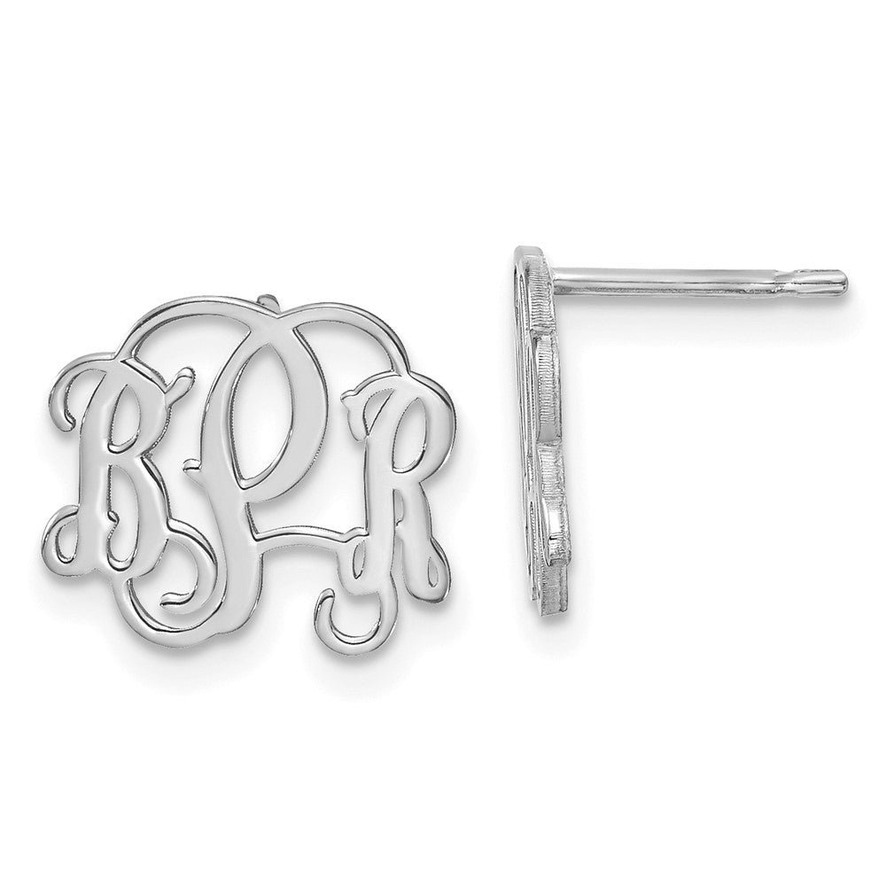 Sterling Silver Silver/Rhodium Plated Monogram Post Earrings