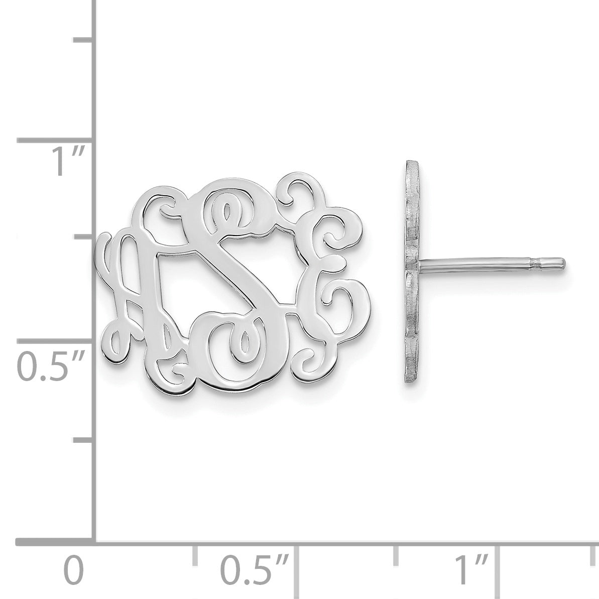 Sterling Silver Silver/Rhodium Plated Monogram Post Earrings
