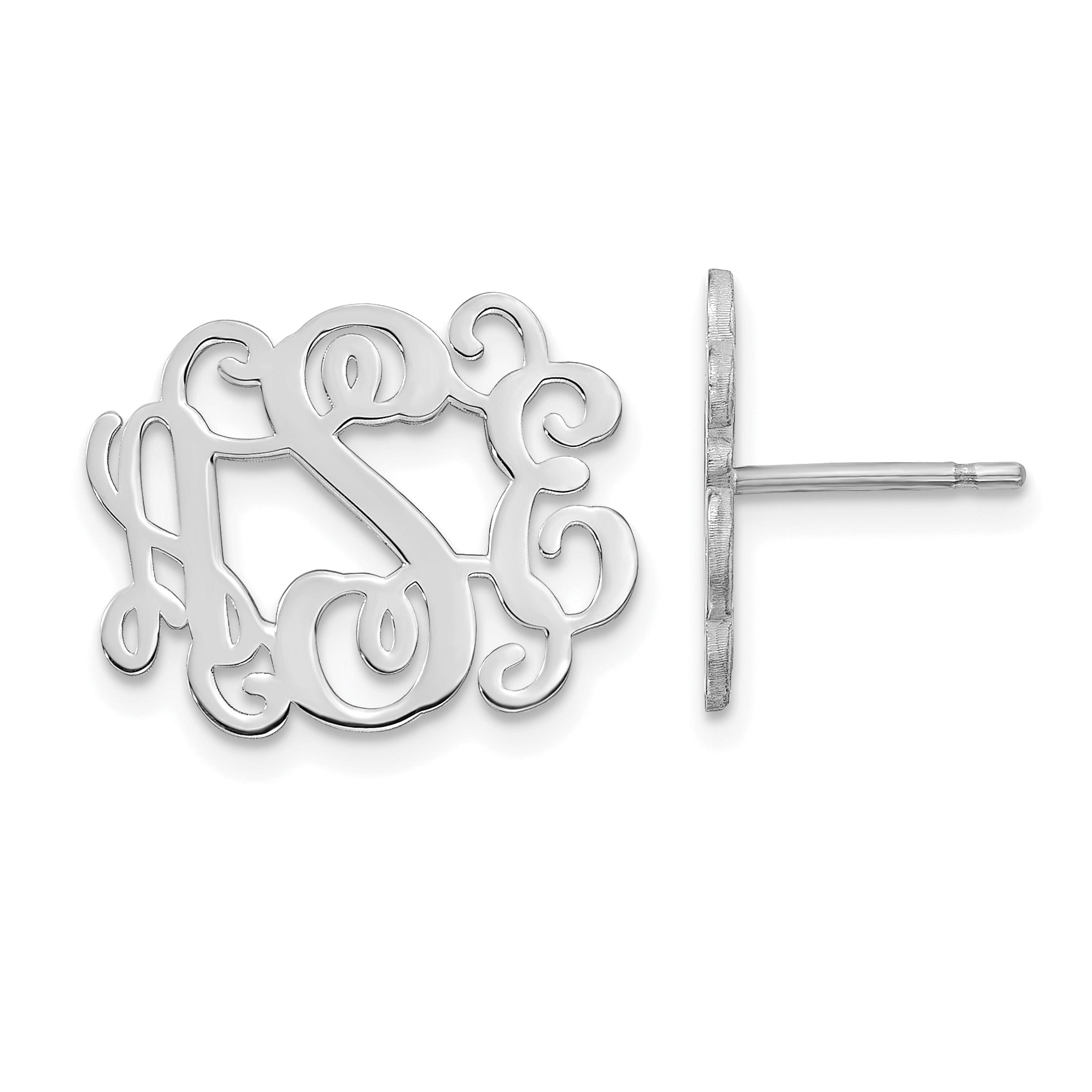 14K White Gold Monogram Post Earrings
