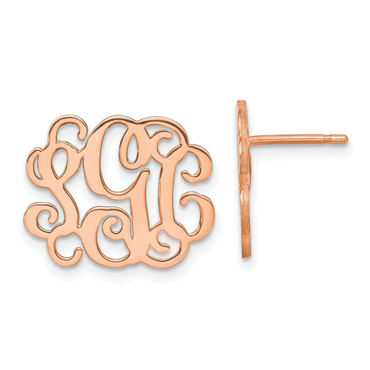 Rose Plated Sterling Silver/Rose Monogram Post Earrings