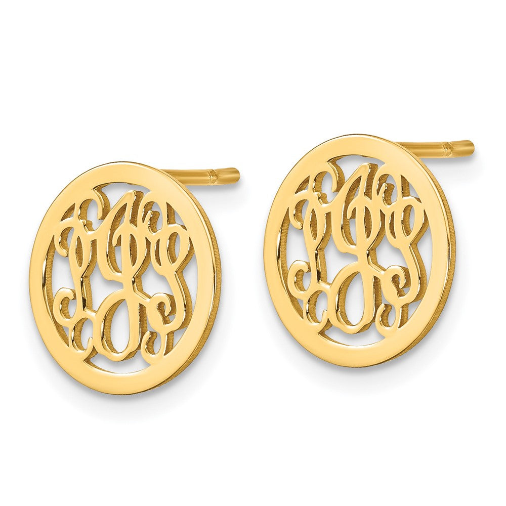 Gold Plated Sterling Silver/Gold Small Round Monogram Post Earrings