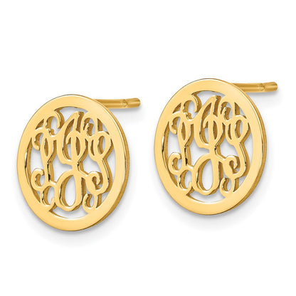 14K Yellow Gold Small Round Monogram Post Earrings