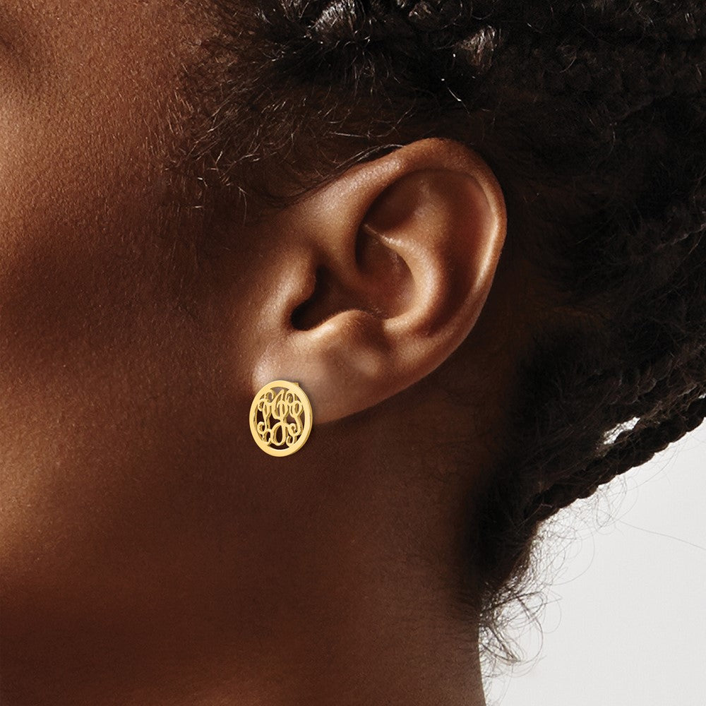 Gold Plated Sterling Silver/Gold Small Round Monogram Post Earrings