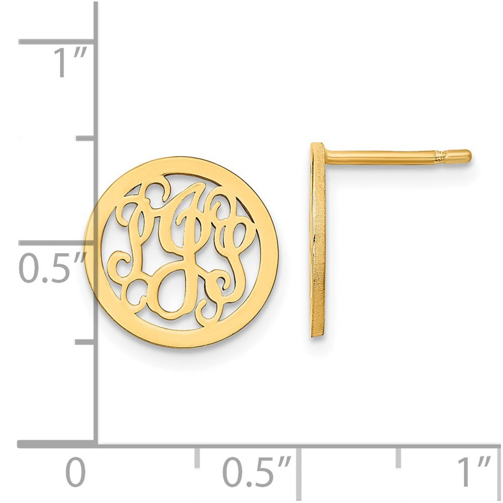 Gold Plated Sterling Silver/Gold Small Round Monogram Post Earrings