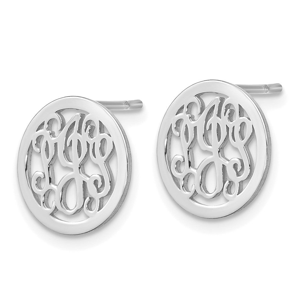 14K White Gold Small Round Monogram Post Earrings