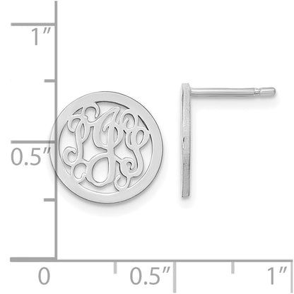 14K White Gold Small Round Monogram Post Earrings