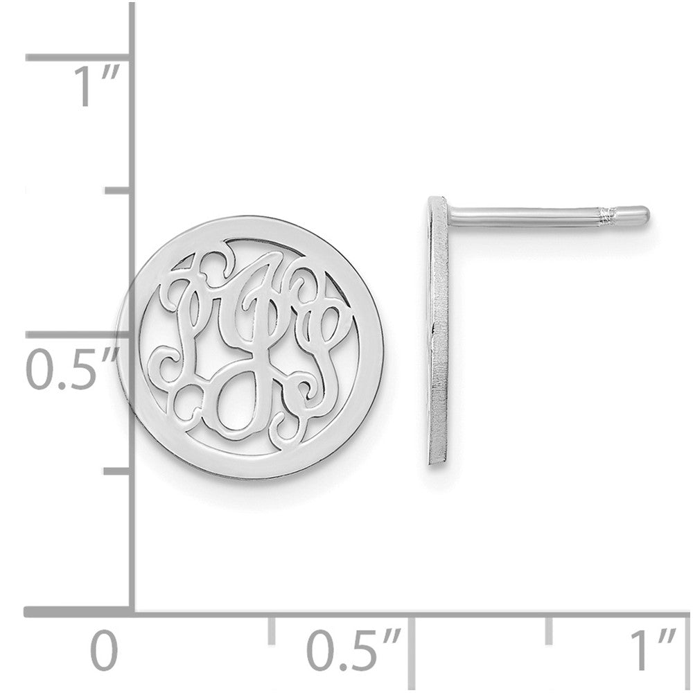 Sterling Silver Rhodium Plated Small Round Monogram Post Earrings