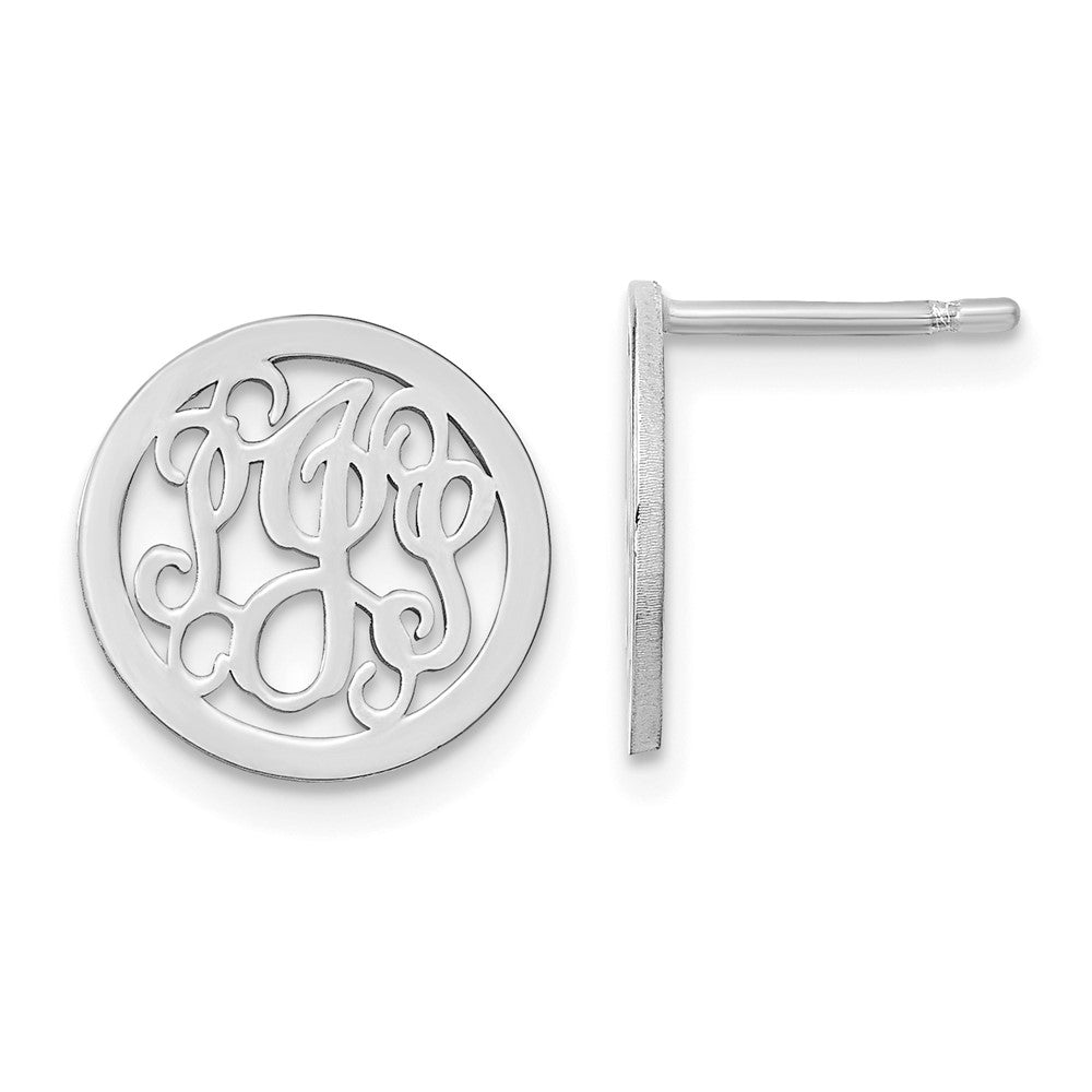 14K White Gold Small Round Monogram Post Earrings