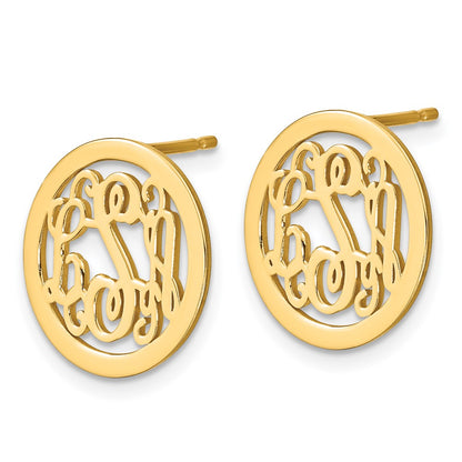 Gold Plated Sterling Silver/Gold Round Monogram Post Earrings