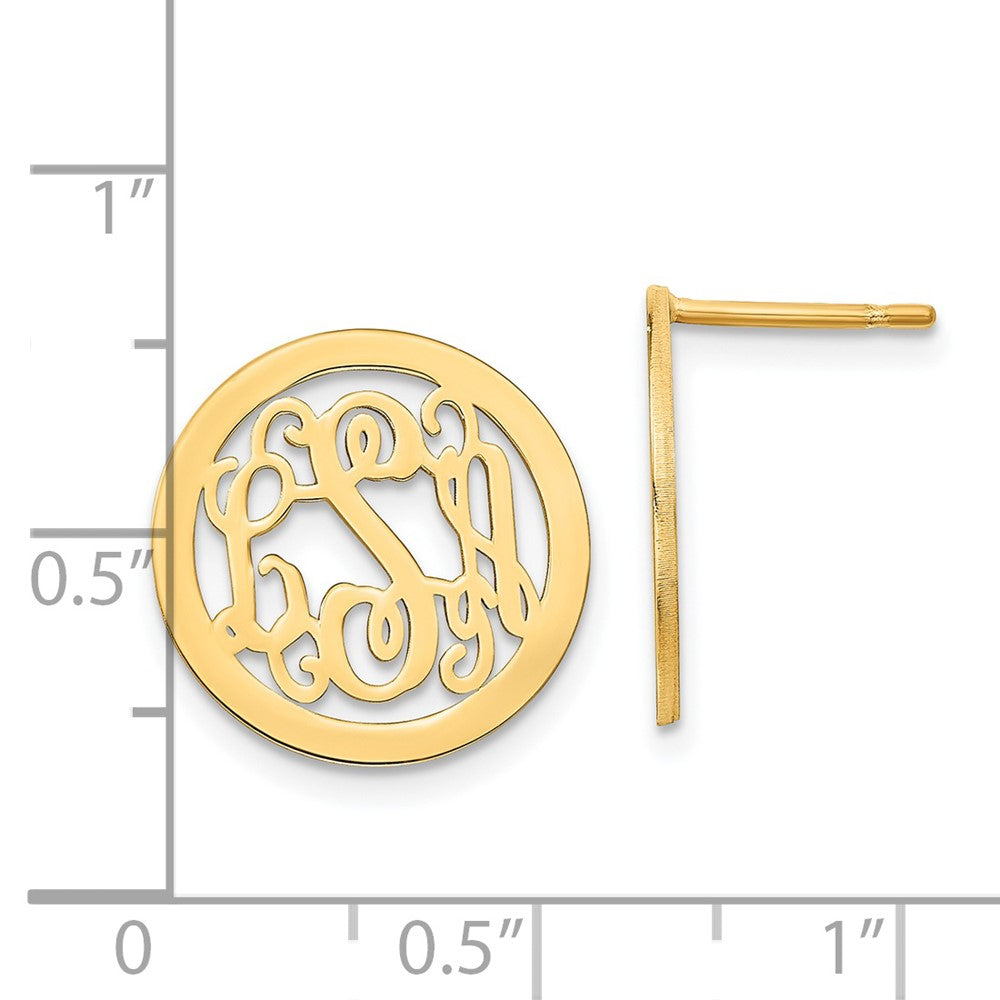 Gold Plated Sterling Silver/Gold Round Monogram Post Earrings
