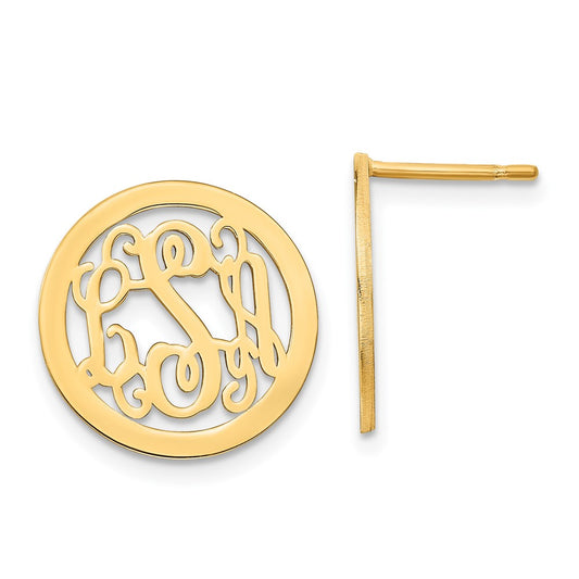 14K Yellow Gold Round Monogram Post Earrings