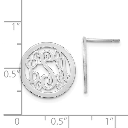 Sterling Silver Silver/Rhodium Plated Round Monogram Post Earrings