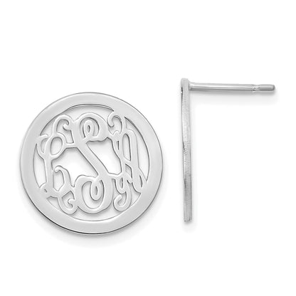 Sterling Silver Silver/Rhodium Plated Round Monogram Post Earrings