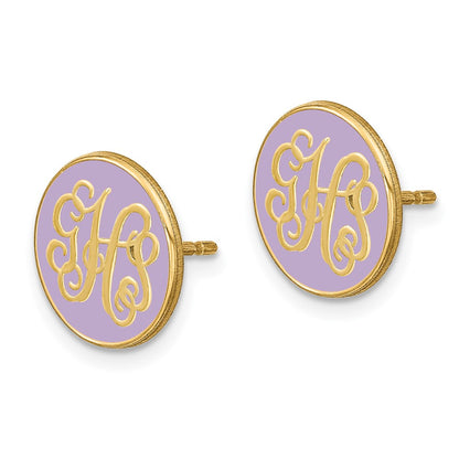 14K Yellow Gold Round Monogram Epoxy Post Earrings