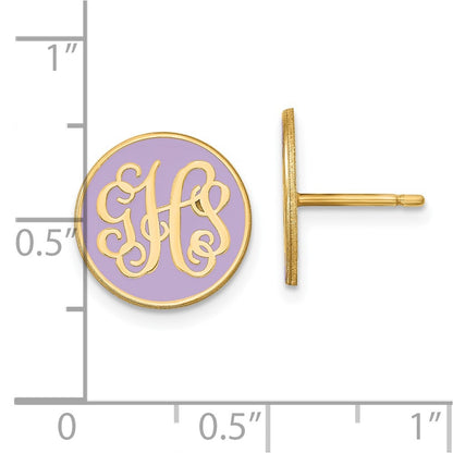 Gold Plated Sterling Silver/Gold Round Monogram Epoxy Post Earrings