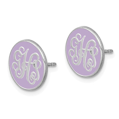 14K White Gold Round Monogram Epoxy Post Earrings