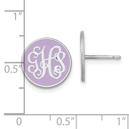 14K White Gold Round Monogram Epoxy Post Earrings