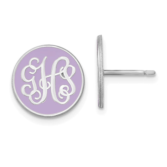 14K White Gold Round Monogram Epoxy Post Earrings