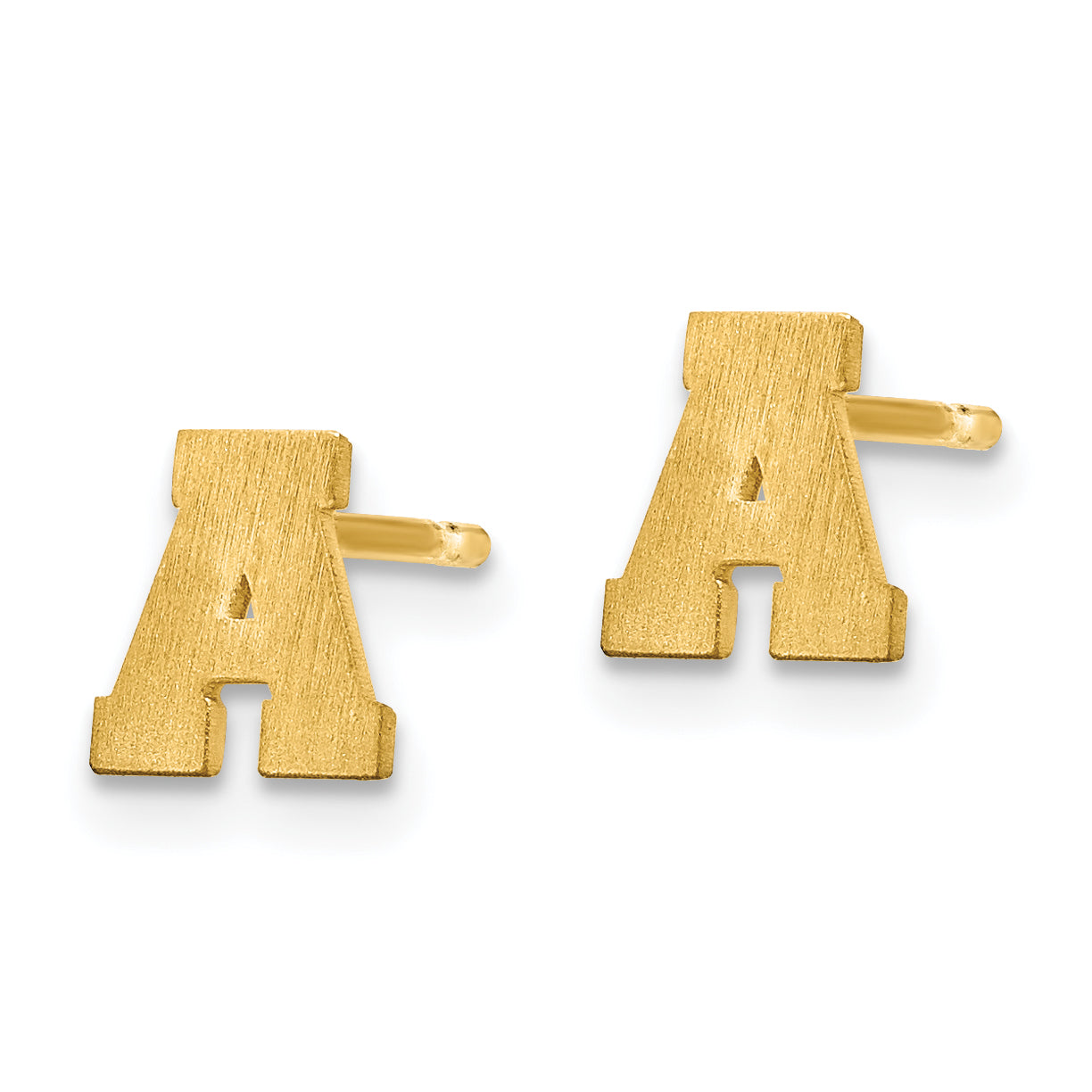 14K Yellow Gold 14Ky Brushed Letter A Initial Post Earrings
