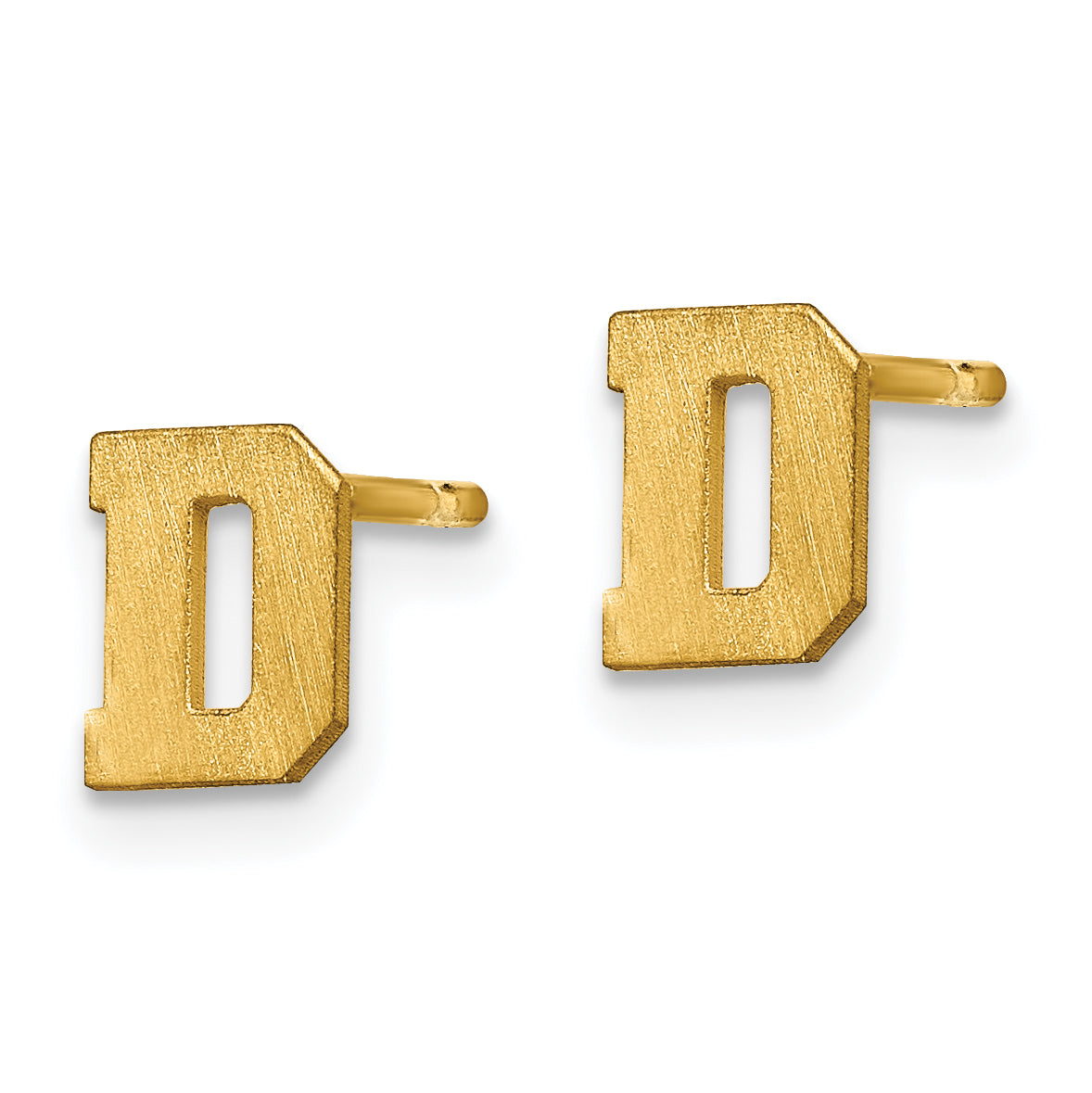 14K Yellow Gold 14Ky Brushed Letter D Initial Post Earrings