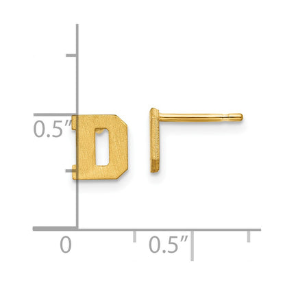 Gold Plated Sterling Silver Brushed Letter D Initial Post Earrings