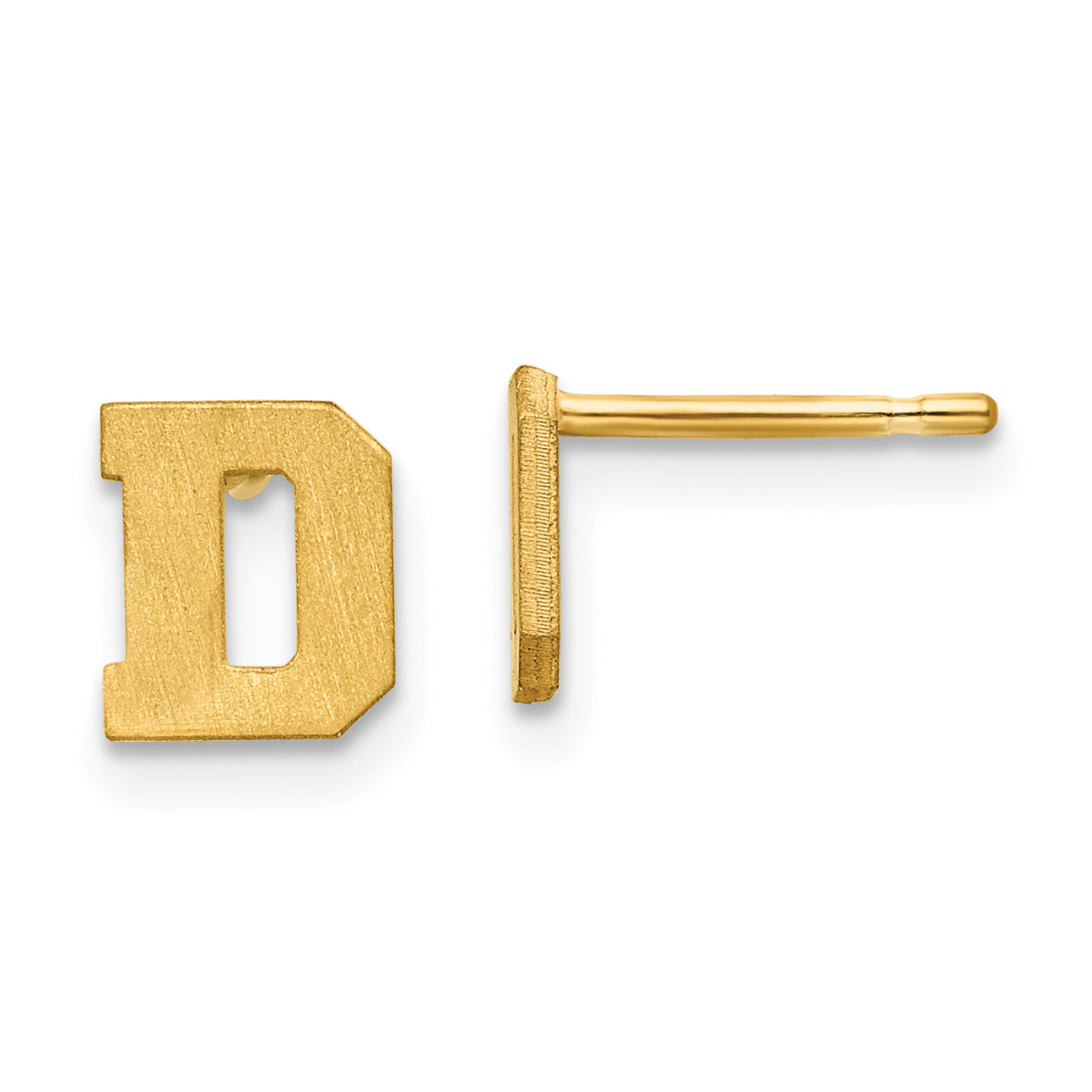 14K Yellow Gold 14Ky Brushed Letter D Initial Post Earrings