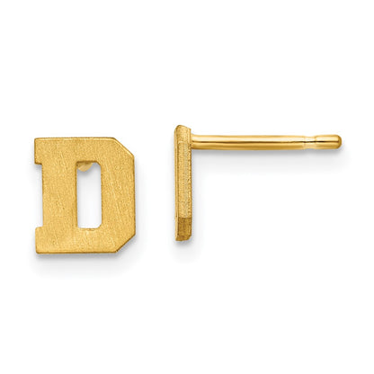 Gold Plated Sterling Silver Brushed Letter D Initial Post Earrings