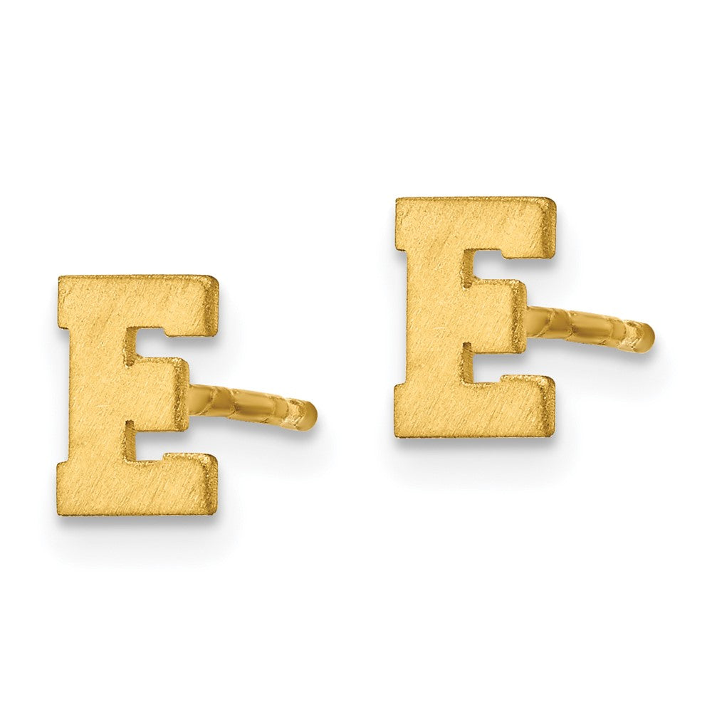14K Yellow Gold 14Ky Brushed Letter E Initial Post Earrings