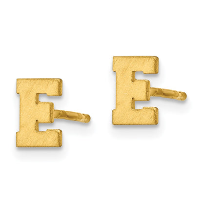 14K Yellow Gold 14Ky Brushed Letter E Initial Post Earrings