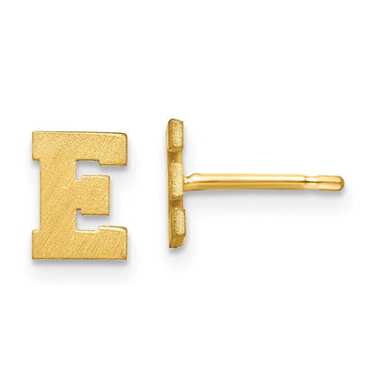 14K Yellow Gold 14Ky Brushed Letter E Initial Post Earrings