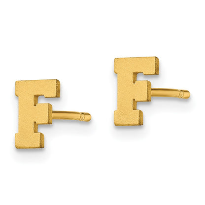 14K Yellow Gold 14Ky Brushed Letter F Initial Post Earrings