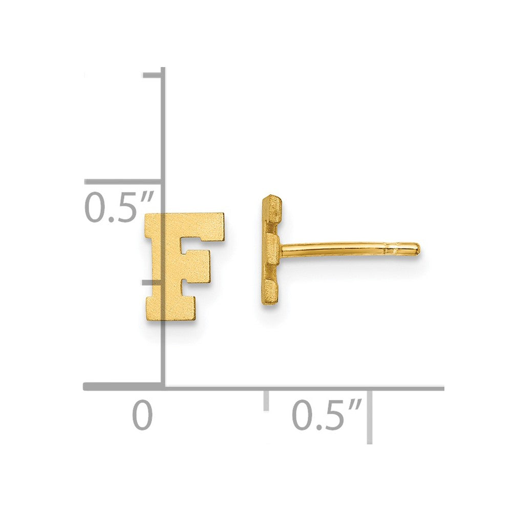 14K Yellow Gold 14Ky Brushed Letter F Initial Post Earrings
