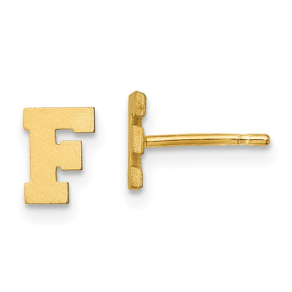 14K Yellow Gold 14Ky Brushed Letter F Initial Post Earrings