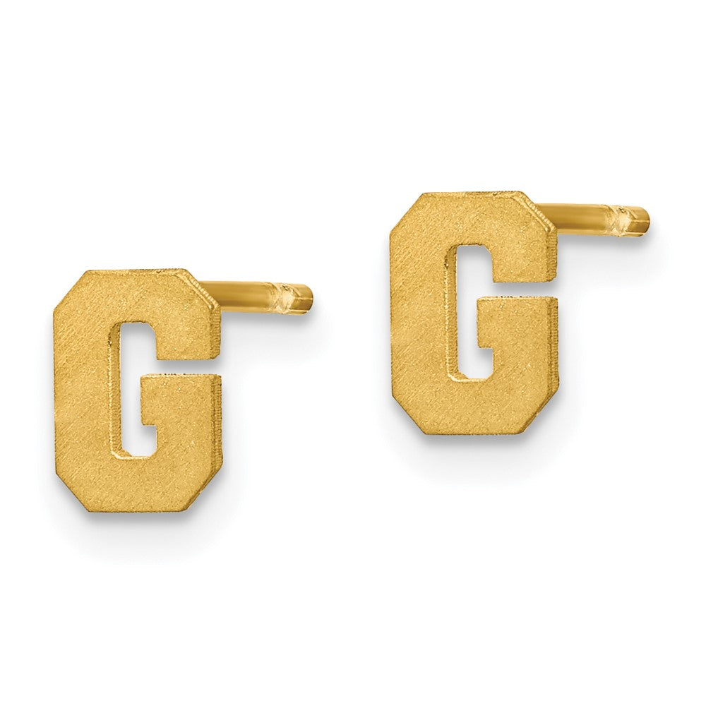 14K Yellow Gold 14Ky Brushed Letter G Initial Post Earrings