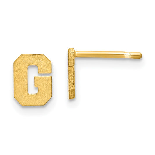14K Yellow Gold 14Ky Brushed Letter G Initial Post Earrings