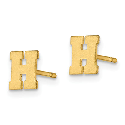 Gold Plated Sterling Silver Brushed Letter H Initial Post Earrings