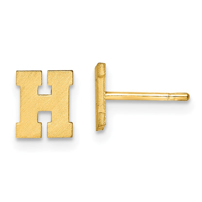 Gold Plated Sterling Silver Brushed Letter H Initial Post Earrings