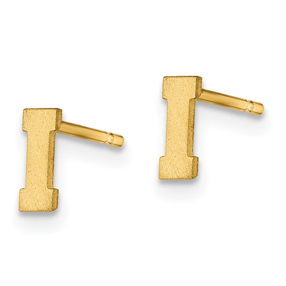 14K Yellow Gold 14Ky Brushed Letter I Initial Post Earrings