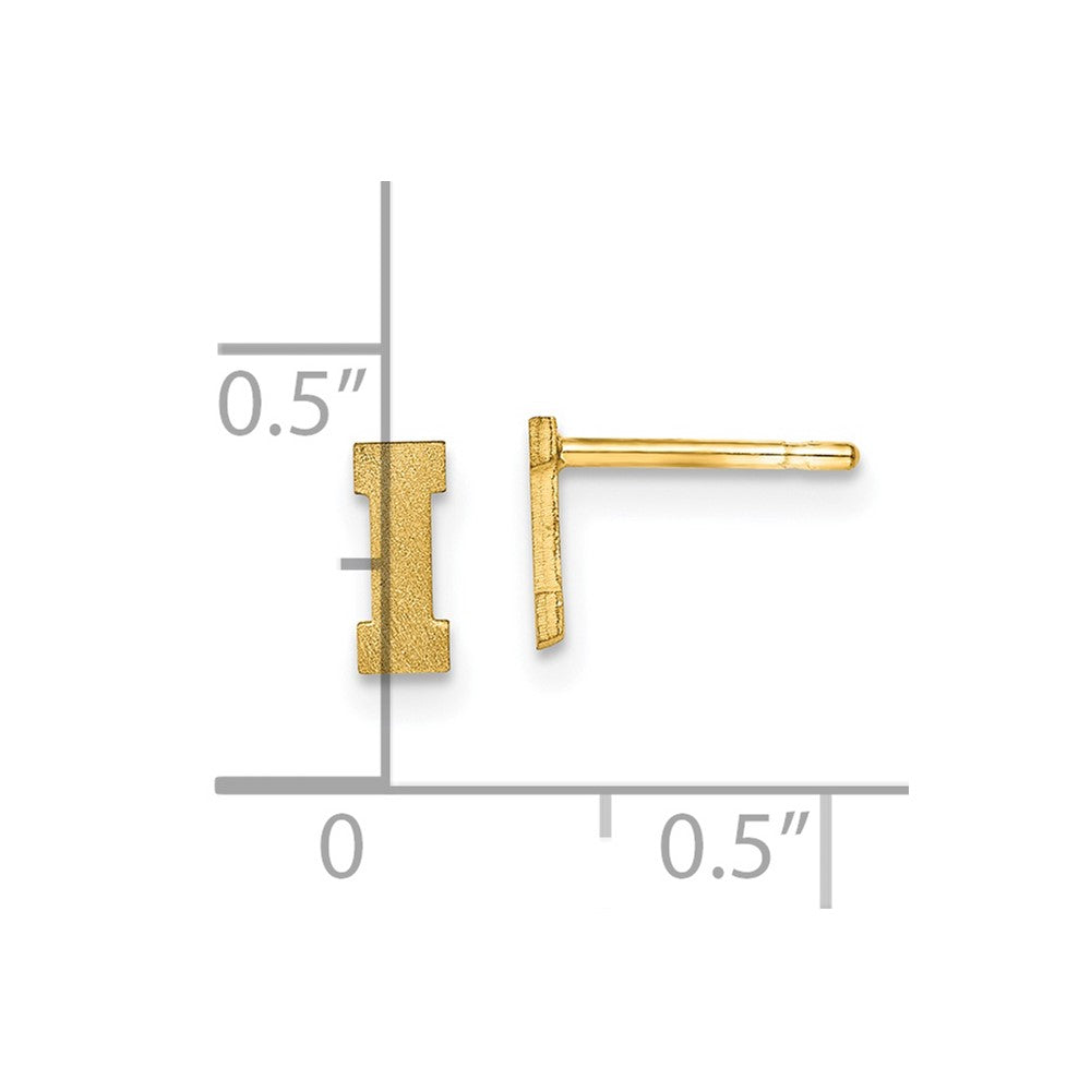 Gold Plated Sterling Silver Brushed Letter I Initial Post Earrings