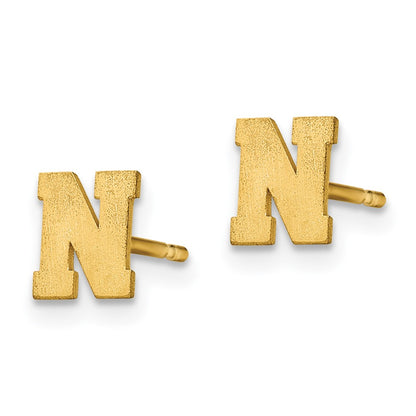 14K Yellow Gold 14Ky Brushed Letter N Initial Post Earrings