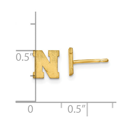 Gold Plated Sterling Silver Brushed Letter N Initial Post Earrings