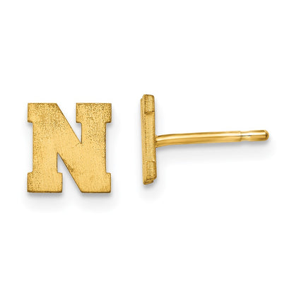 14K Yellow Gold 14Ky Brushed Letter N Initial Post Earrings