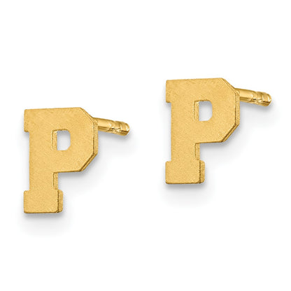 14K Yellow Gold 14Ky Brushed Letter P Initial Post Earrings