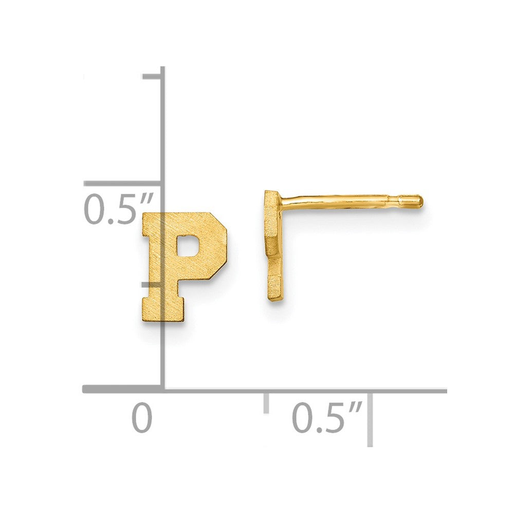 14K Yellow Gold 14Ky Brushed Letter P Initial Post Earrings
